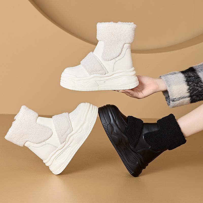 Fashion Top quality 8.5CM Genuine Leather Fashion Women Ankle Booties Platform Wedge Winter Plush Autumn Boots Spring Warm Shoes Chimney