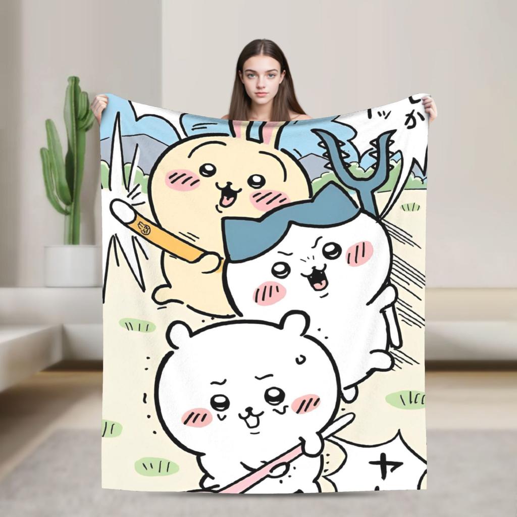 Cute Momonga C-Chiikawa Cartoon  Blankets Flannel Print  Multi-function Ultra-Soft Throw Blanket for Home Bedroom Rug Piece