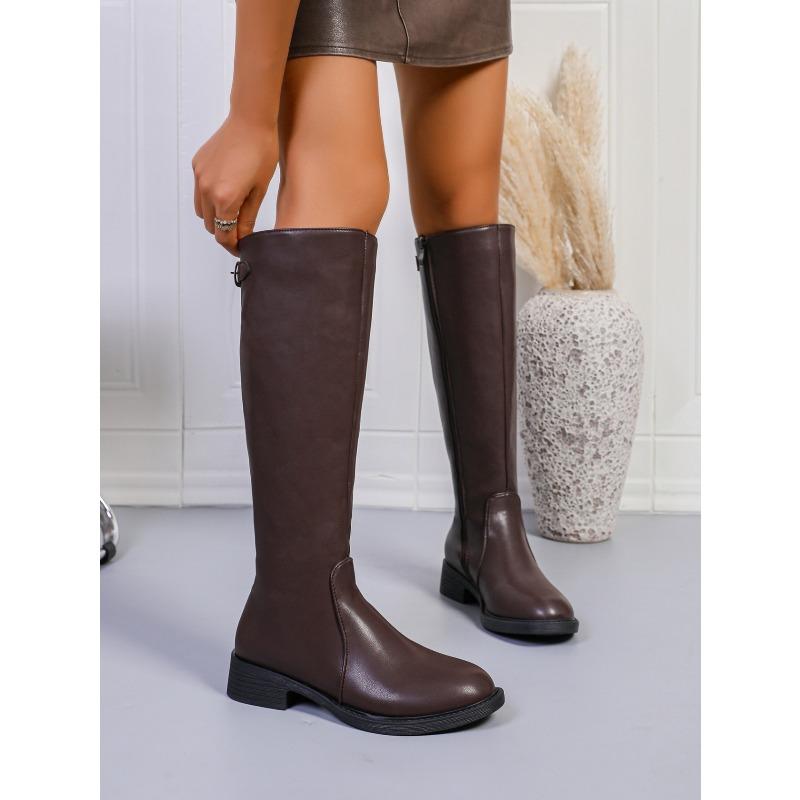 Slim High Boots 2025 Winter New Size Round Toe Side Zipper British Style Knight Boots for Women