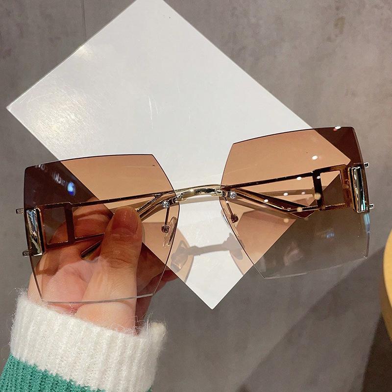 Square Shape Rimless Women's Sunglasses Metal Frame Hollow Out Leg Outdoor Sunglass UV Protection Female Sun Glasses