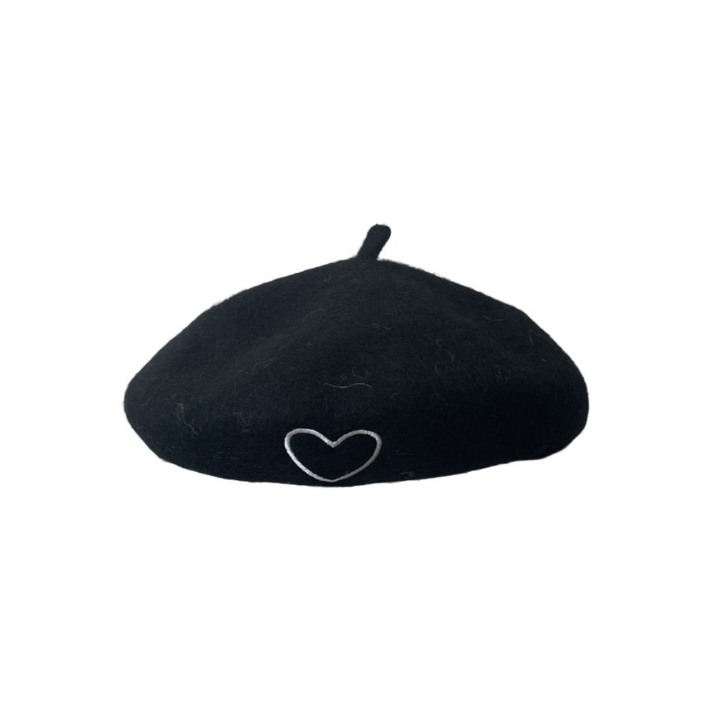 Heart Embroidery Knitted Beret Hat Round To Painter Beret Cap Autumn and Winter