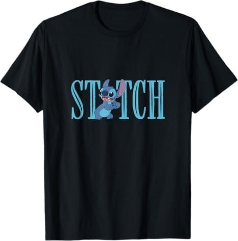 Lilo And Stitch Cute Lettering Black TShirt S