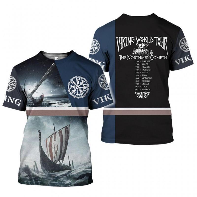 Mens Viking Print T-Shirt 3D Digital Short Sleeve Casual Loose Fit Tee