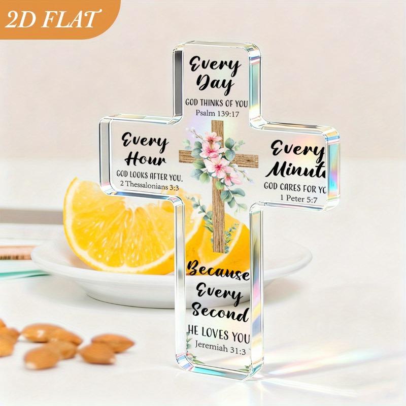 2D Flat Cross Acrylic Desktop Ornaments Desktop Decor, Religious Christian Gift, Suitable for wall decoration, porch, room, villa, accents Home, Hallw