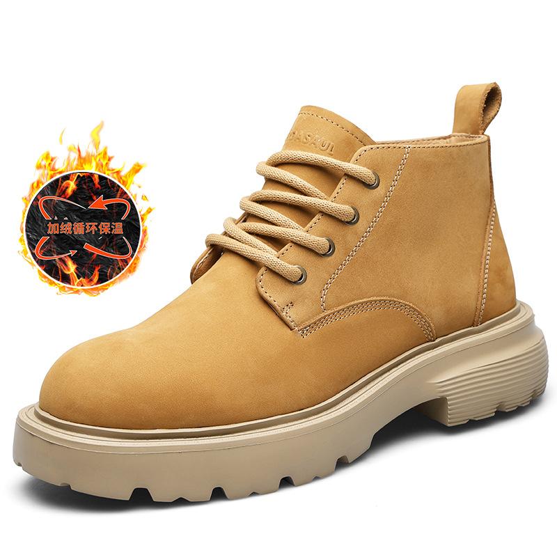 

2025 direct supply Martin boots men s winter velvet thermal cotton shoes genuine leather high-top casual leather shoes trendy versatile men s boots 44