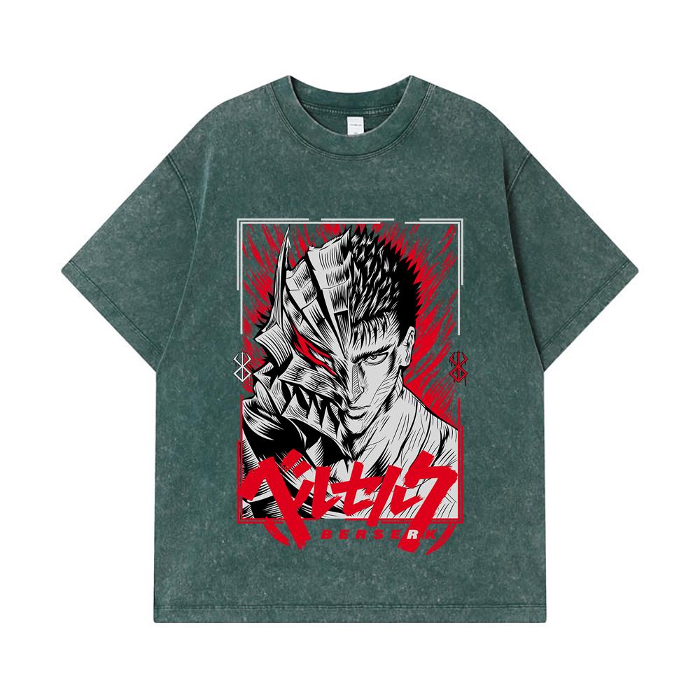 275 GSM Washed T-shirts 100% Cotton Berserk V8 Print Unisex Heavy Cotton T Shirt