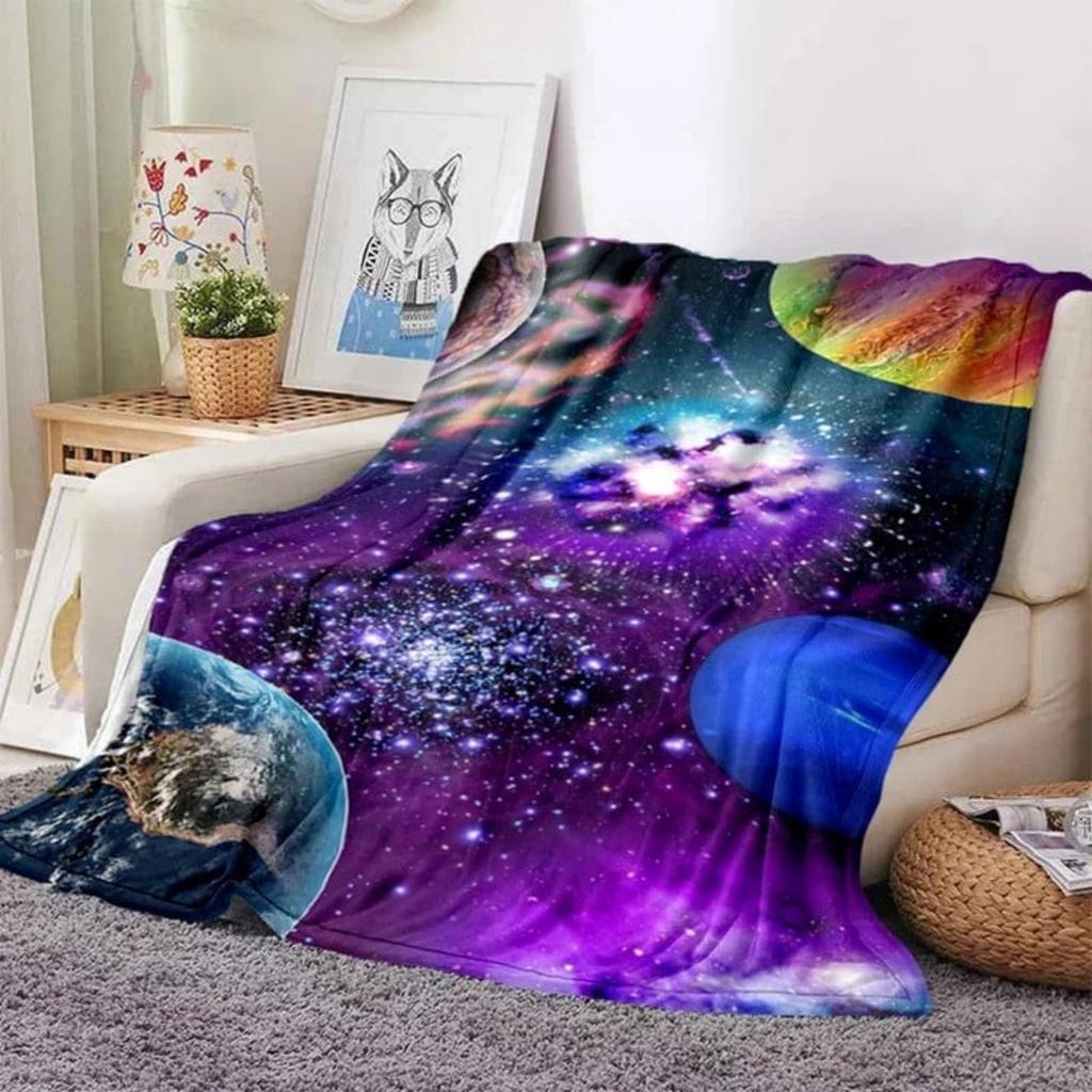 Galaxy Stars In Space Digital-printed Polyester Bedroom Velvet Flannel Cover Blanket Fleece Soft Sofa Cover Blankets for Beds