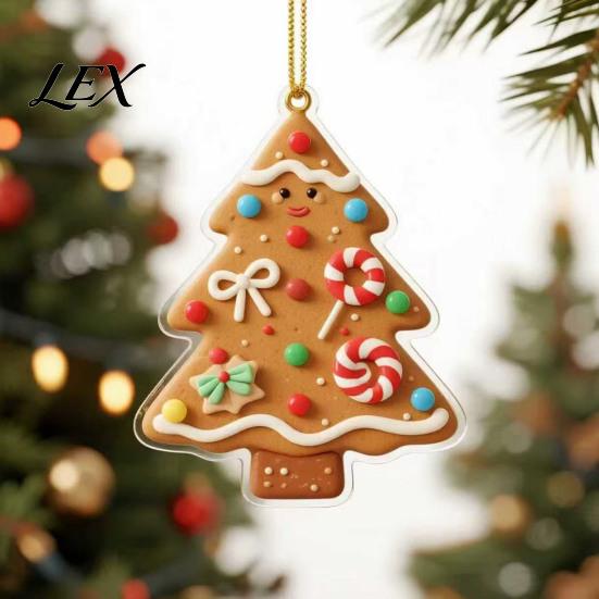 Car Rearview Mirror Accessories Gingerbread Christmas Tree Pendant, Double-sided Acrylic Hanging Ornament for Decorative Party Favors Holiday