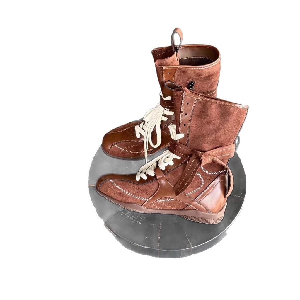 Vintage Leather Martin Boots Women's Western Boots Color Matching Inner Height Increase Strap Short Boots Tooling Boots