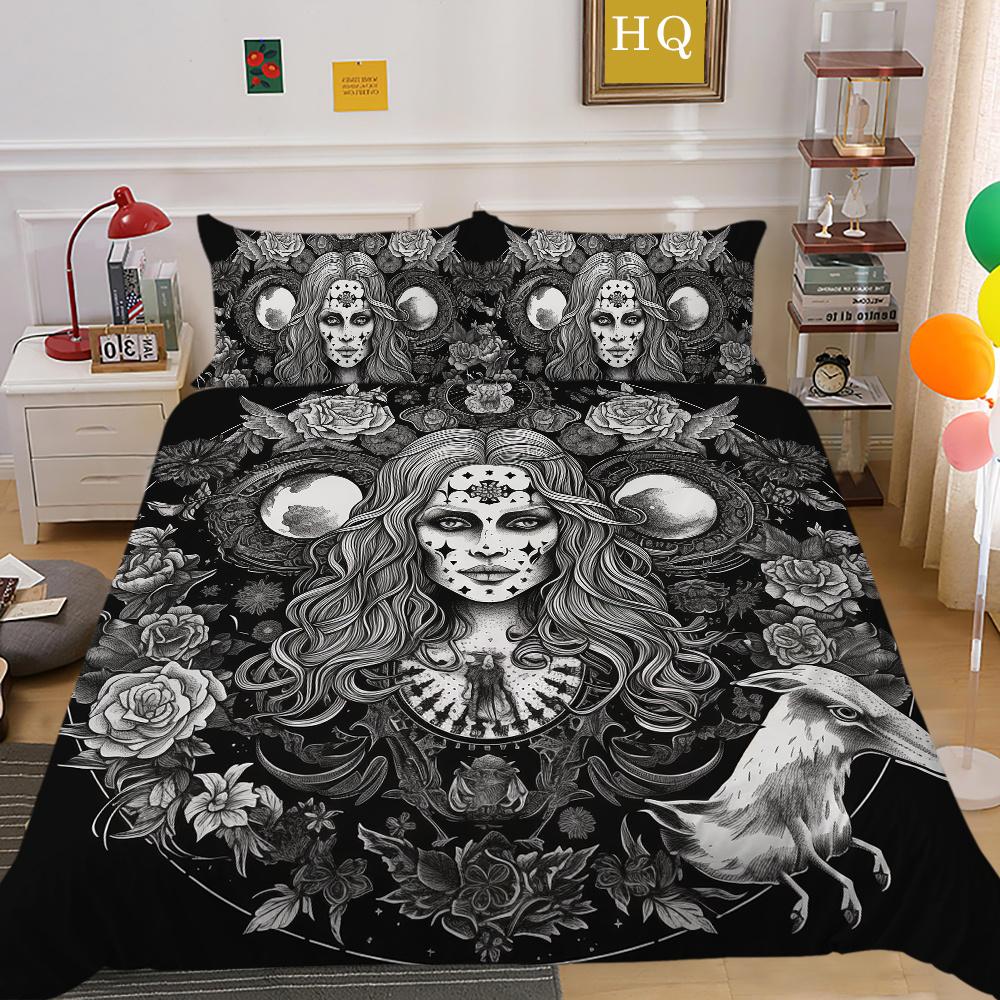 Beauty Skull Printed Comforter Cover Set Full Size Microfiber Home Textiles High Quality Luxury Bedspreads