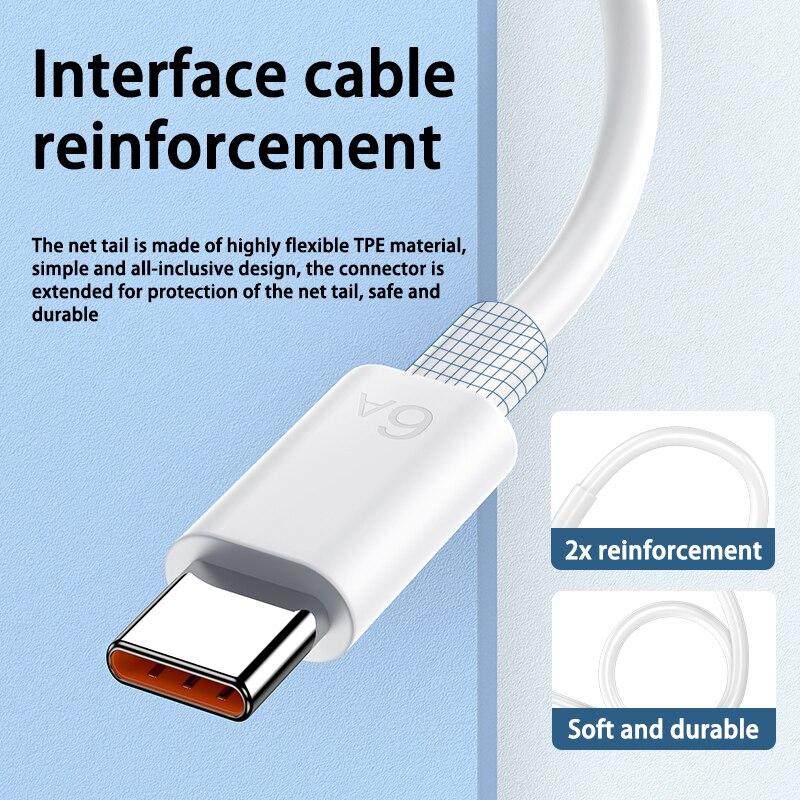 Câble USB Type C 66 W 6 A pour charge rapide, compatible avec Xiaomi Redmi POCO Huawei Honor OPPO VIVO