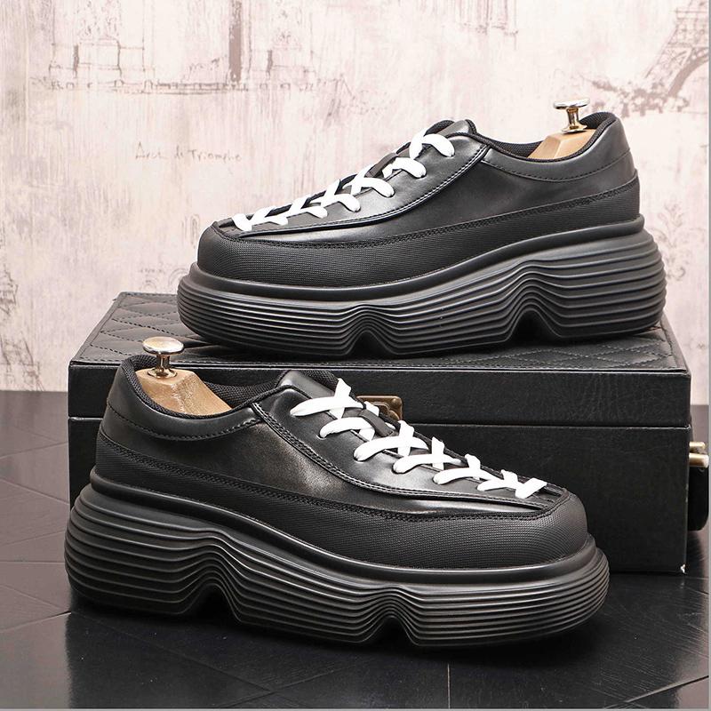 Korean style men fashion platform shoes lace-up oxfords shoe quare toe original leather sneakers designer trendy footwear