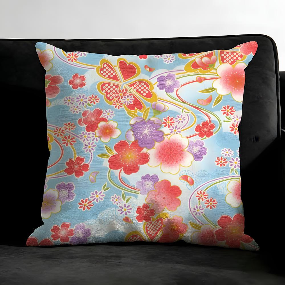 Cherry Blossoms Japanese Style Cushion Cover Pillowcase Ultra Soft Skin Friendly Fabric Cloud Like Comfort & Concealed Zipper