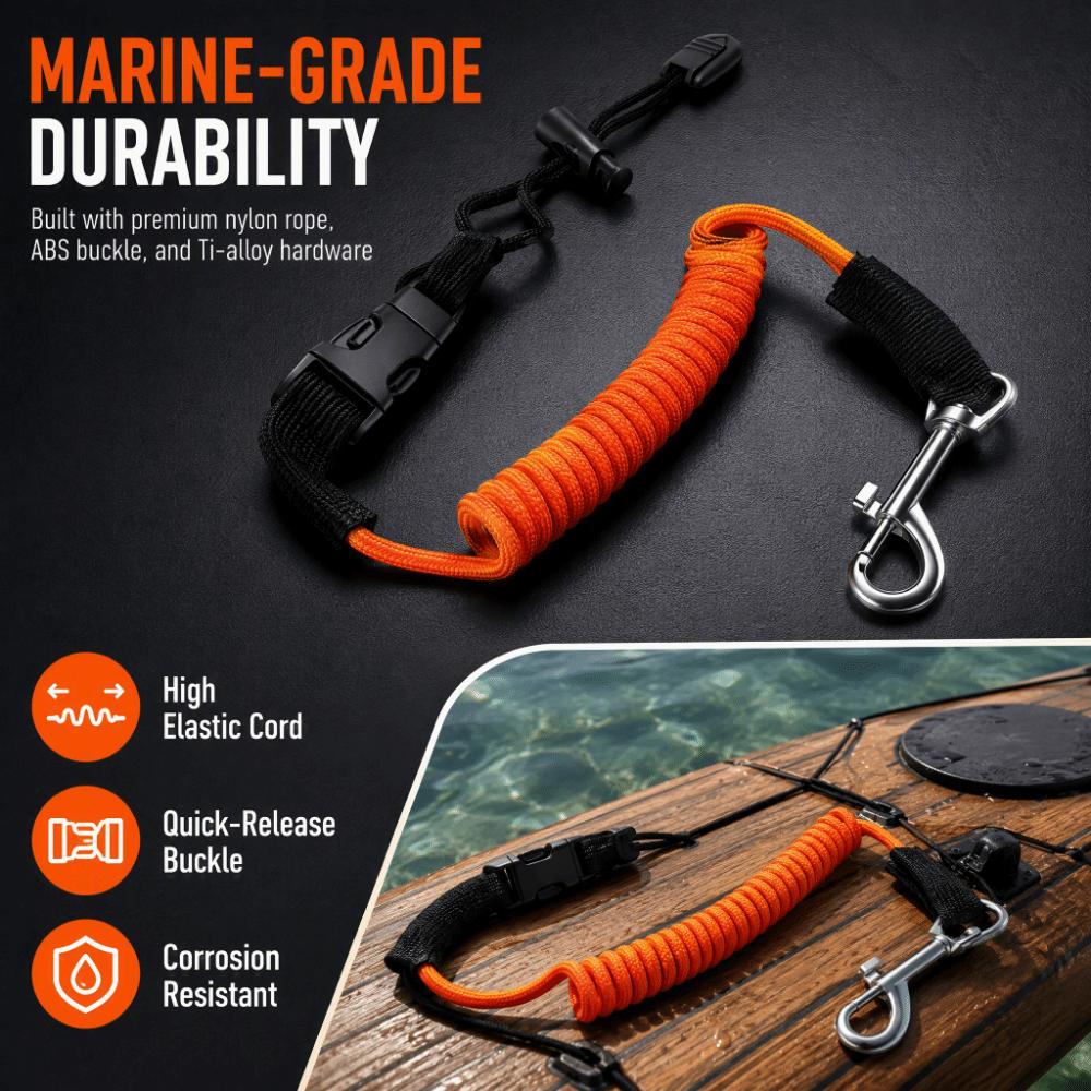 Shock Cord Kayak Paddle Leash with Ti Alloy Clip Kayak Tether  Outdoor Adventure