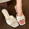 Women's Shoes Summer Square Toe High Heel Slipper Fashion French High Heel Sandals for Women Peep Toe Butterfly-knot Dress Slide