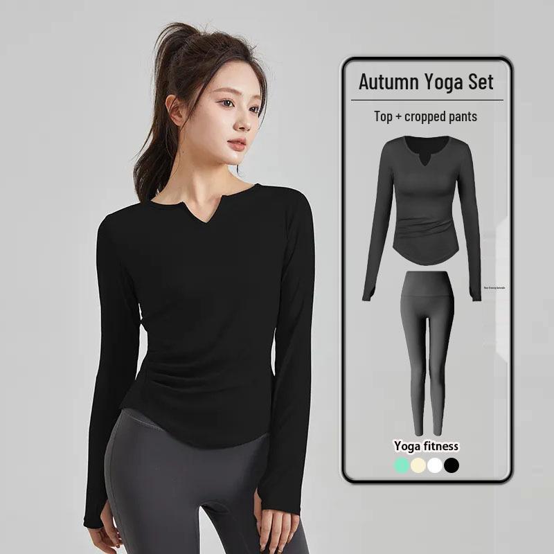 Slimming Yoga Suit Set: Women's V-Neck Quick-Dry Sports Top & Tight Training Pants