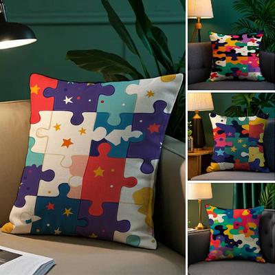 Funda de Almohada de Rompecabezas Linda Tela de Felpa Funda de Almohada Suave Estampado a Doble Cara Funda de Cojín para Sofá Manta