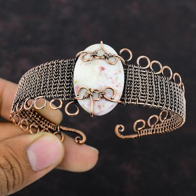 Cinnabarite Cuff Bracelet Copper Wire Wrapped Adjustable Bangle Handmade Cuff Bracelet Gemstone Bangle For Gift Copper Jewelry Designer Bangle