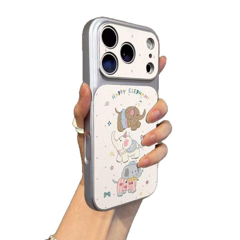 Cartoon Elephant Full Coverage Phone Case for Apple 17 Pro Max – 16 Silver Frame, 15 Corning Shell, 12 Personality.