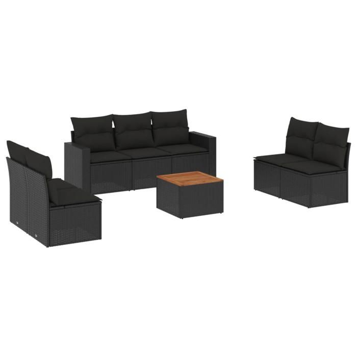 VidaXL Salon de Jardin avec Coussins 8 pcs, Canapés de Terrasse, Ensemble de Meubles de Patio, Mobilier d'Extérieur, Noir 3256405