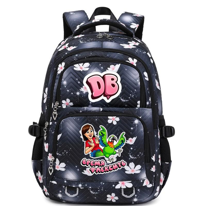 Cute Cartoon Character Print Backpack Girls School Use Large Capacity Nylon Student Bag With Padded Curved Straps