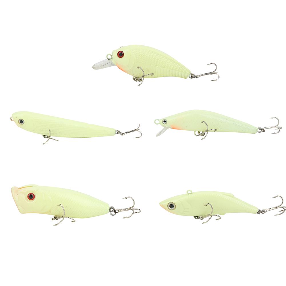 

5Pcs Simulation Luminous Plastic Lure Hard Minnow Popper Pencil VIB Crank Bait Set