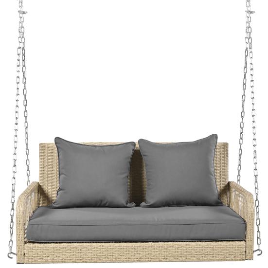 1 Set Garden Hanging Swing Two Seats Elastic Bounce Cushion Heavy Duty Chain Great Load Bearing Rattan