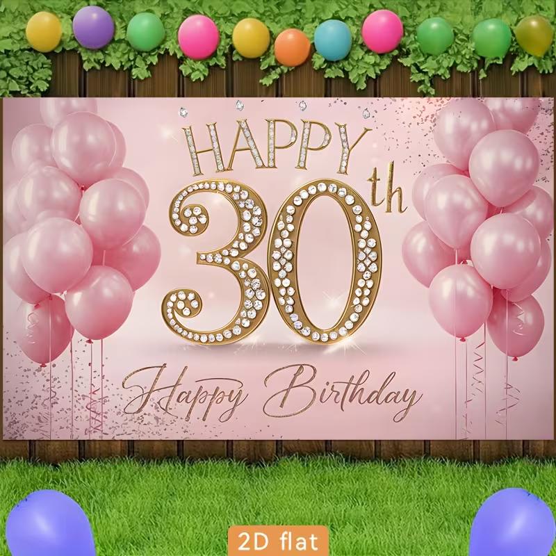 2D Diamond 30th Birthday Backdrop Pink Balloon Background