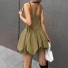 European and American new tight fishbone bubble mini skirt summer new pleated slim suspender fluffy dress