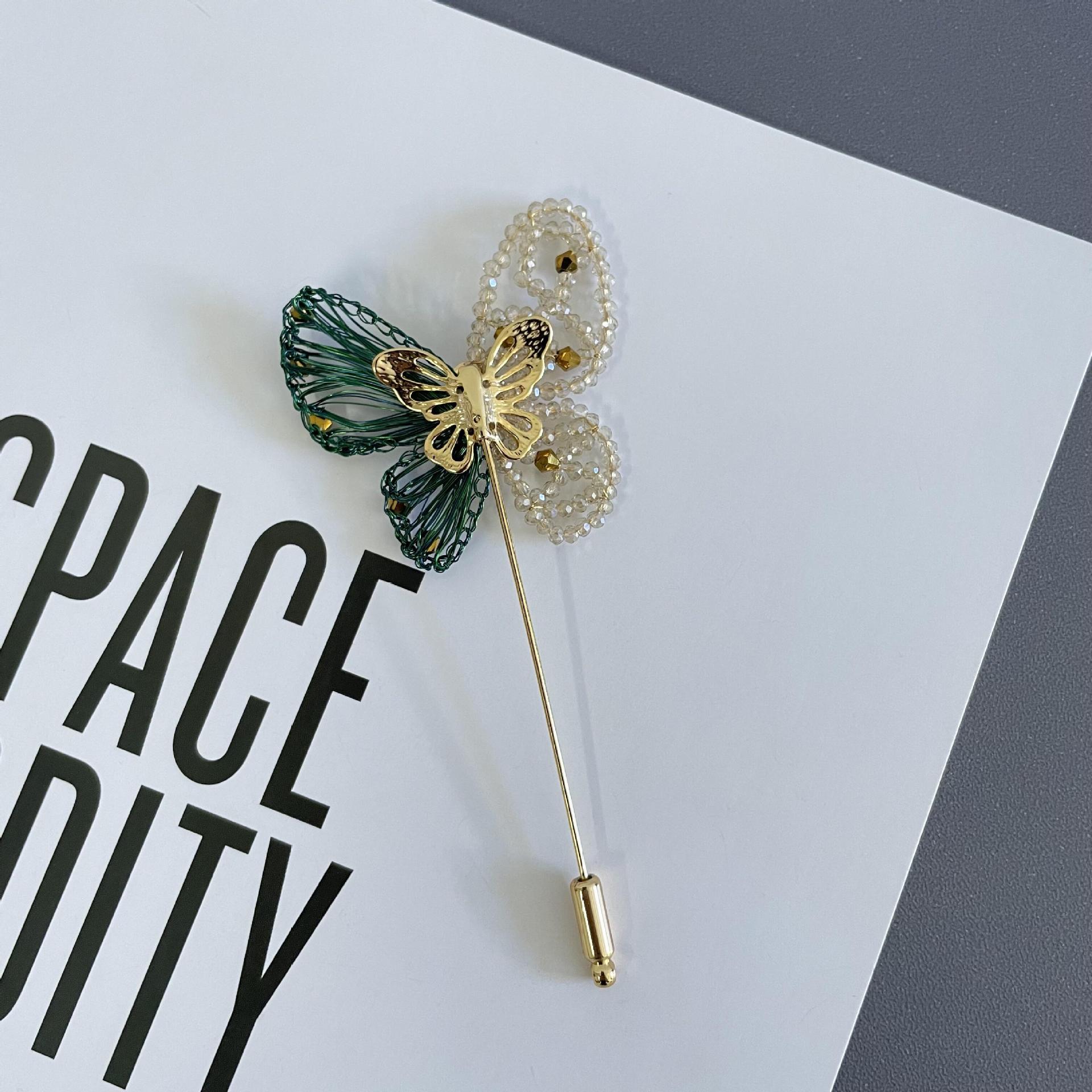 

Новая брошь-бабочка из искусственного хрусталя, темперамент ручной работы из бисера, брошь с длинной иглой, элегантные аксессуары-булавки