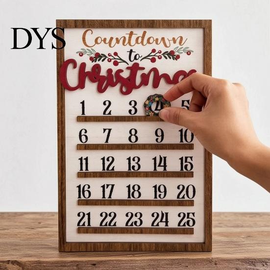 Handmade Wooden Pendant Christmas Countdown Calendar, 25 Days Advent Calendar Sign with Durable Decorative Accessory Movable Wreath Marker,
