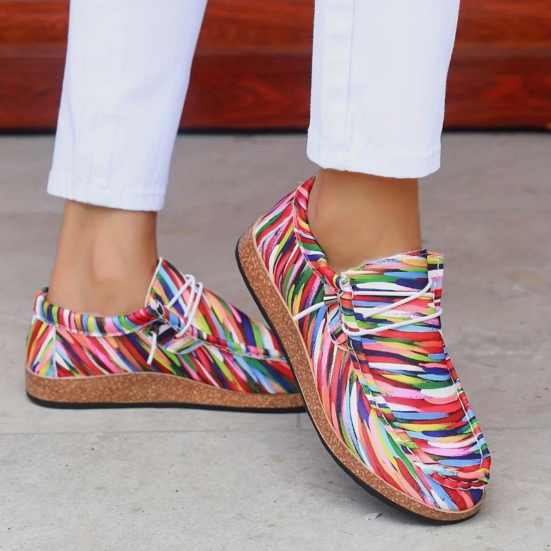 Women's Sexy Striped Casual Shoes - All-Season Flat Sneakers with Plain Toe, Hand Washable Fabric Upper Faux Cover Insole