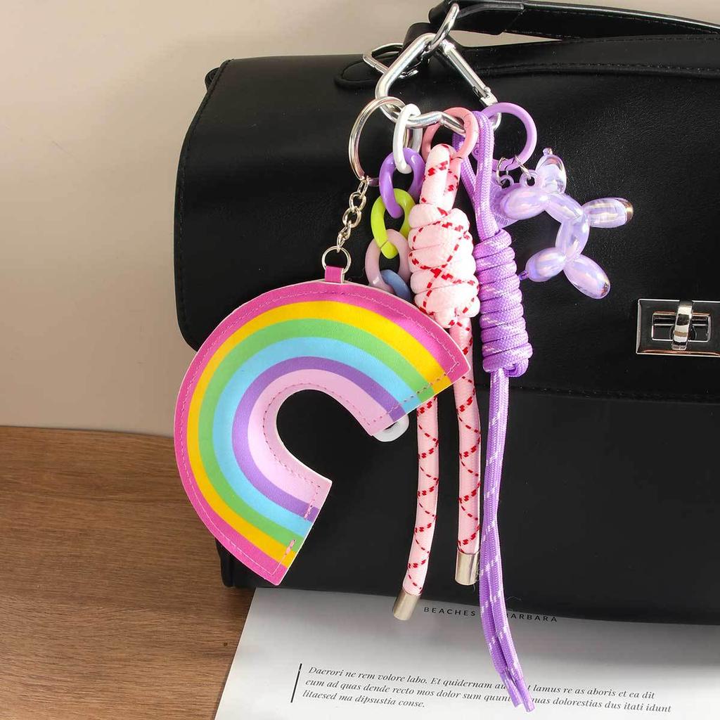 Leather filled cotton rainbow pendant love balloon dog braided rope extremely complex bag pendant keychain high sense