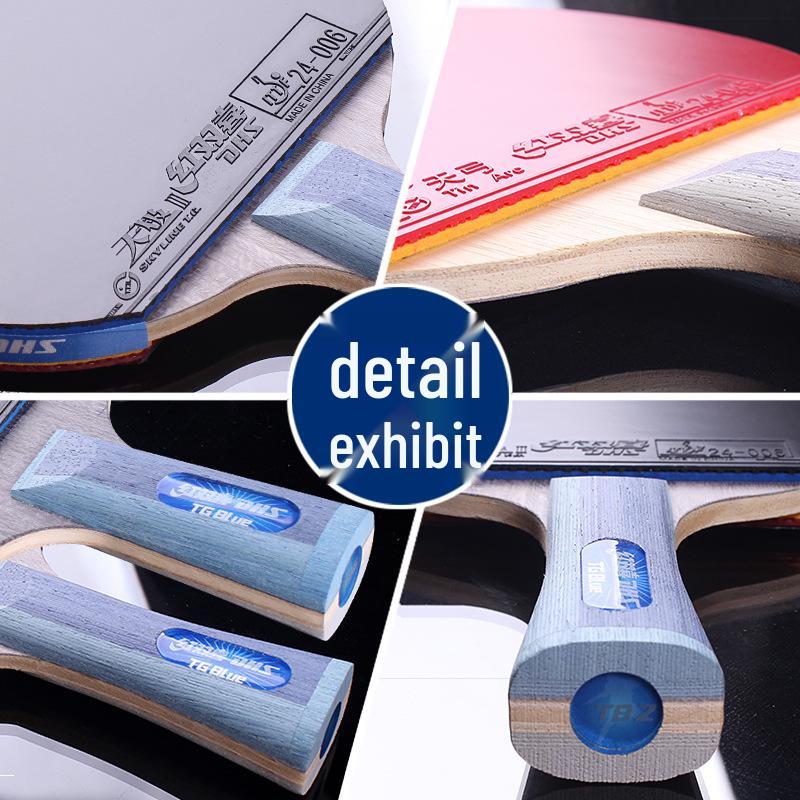 Tianji Table Tennis Racket: Double Happiness 7-Ply Wood, Blue Sponge, Double Inverted Rubber, Offensive Blade, Straight Handle/Penhold