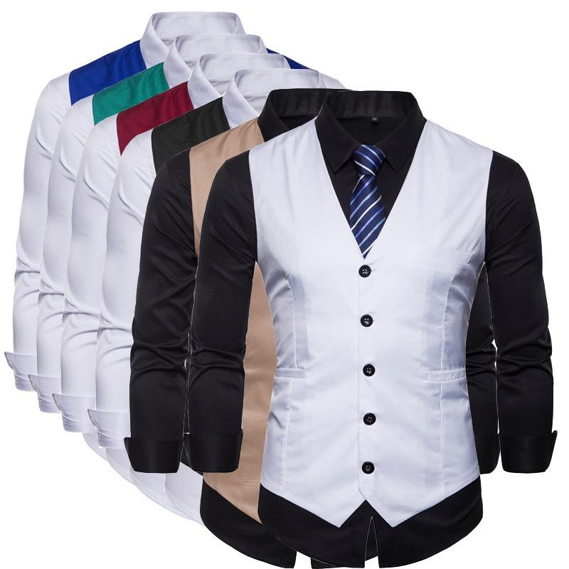 Gilet Gilet da Uomo Moda Colore Unico Monopetto Business Casual