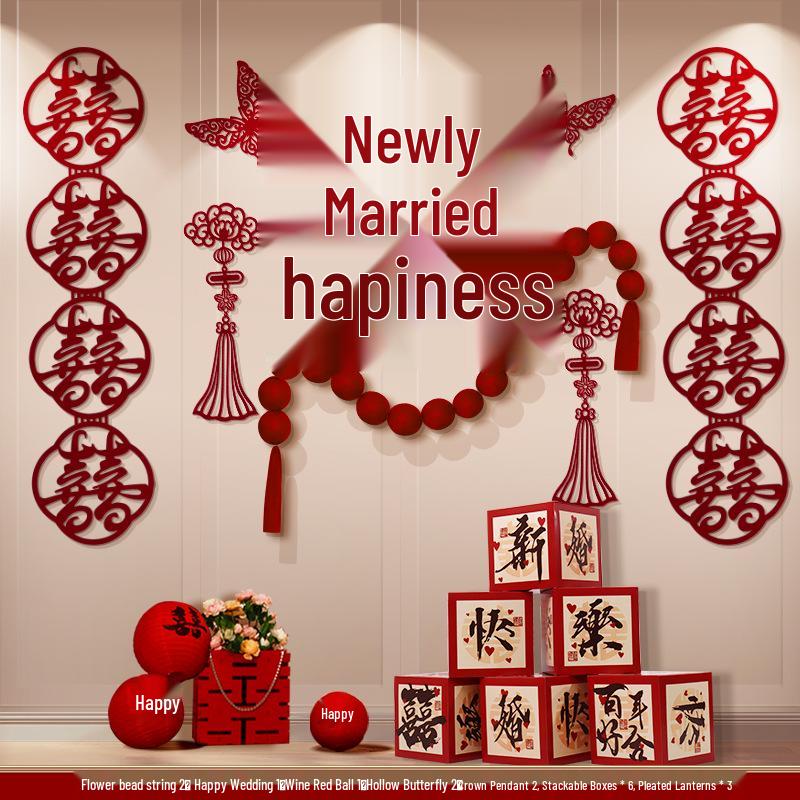 Festive Wedding Room & Bedroom Decor Set with Streamers and Wall Decorations for New Homes