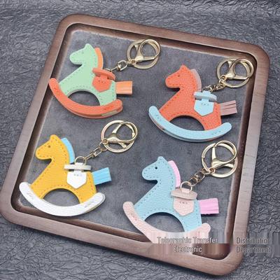 PU Leather Rocking Horse Keychain - Creative Carousel Pendant Keyring