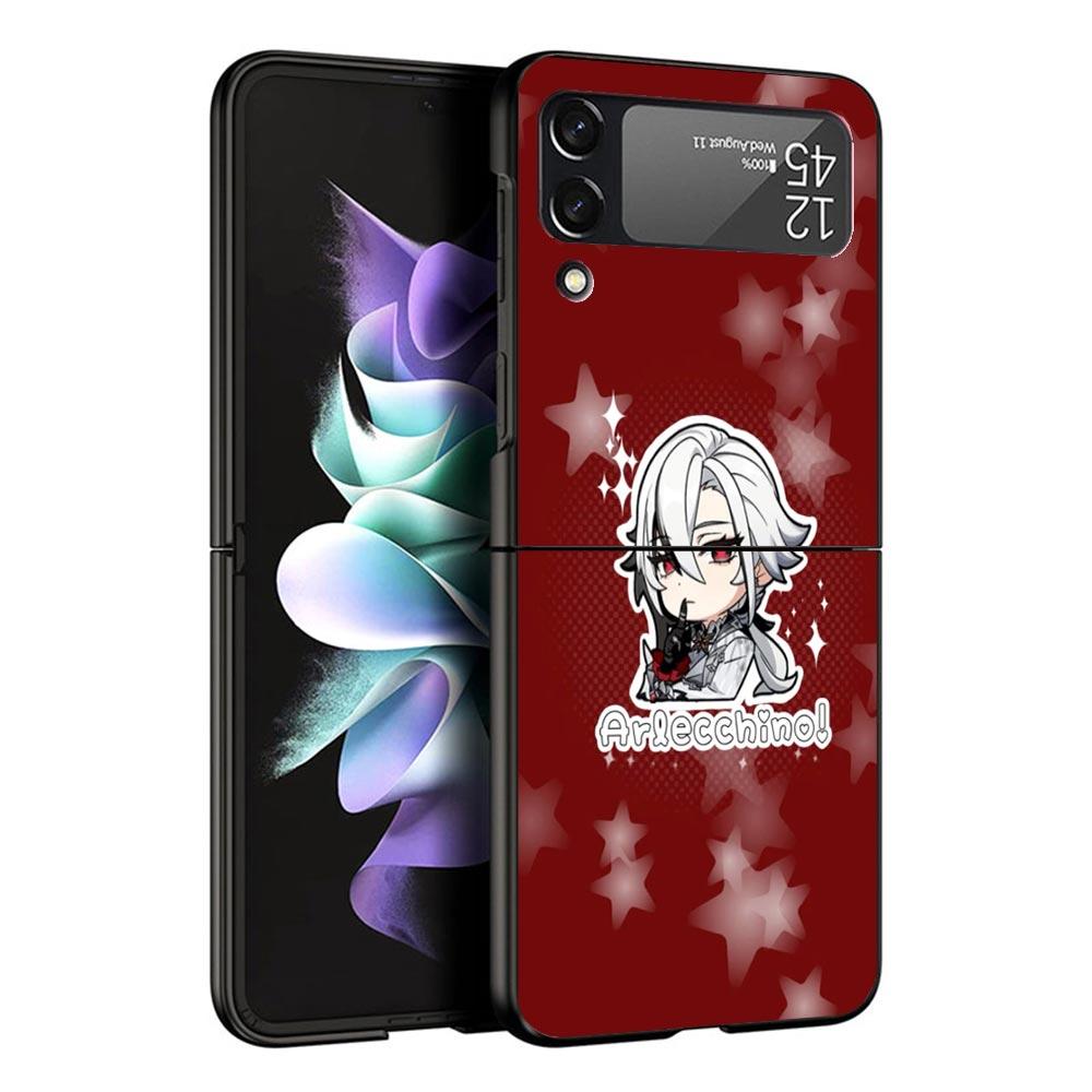 Arlecchino Genshin Impact Black Phone Case For Samsung ZFlip7 ZFlip6 ZFlip5 ZFlip4 ZFlip3 5G Hard Protective Galaxy Z Flip 3 4 5