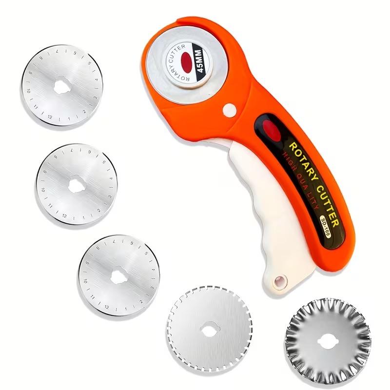 45mm Rotary Cutter with 5pcs Replacement Blades Ergonomic Handle Rolling Cutter with Safety Lock for Fabric Leather Quilting