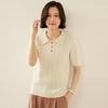 Women's Cable Knit Cashmere Short Sleeve Polo Sweater
