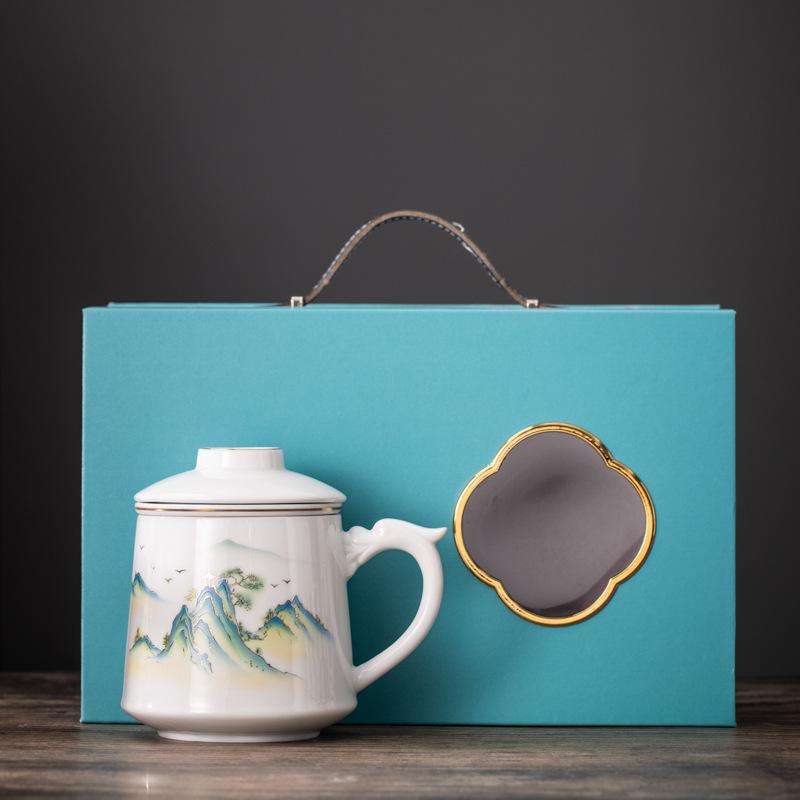 Guochao Office Cup Business Banking Company Festival Activities Gift Set Creative Design Ceramic Water Cup Souvenir