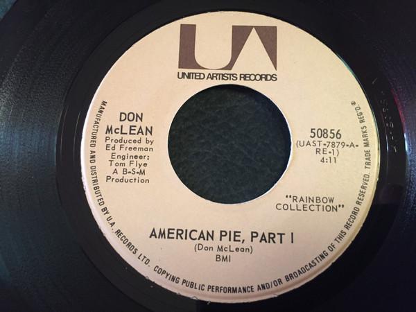 

7inch Record DON MCLEAN - American Pie 50856 United Artists Canada Rock Used