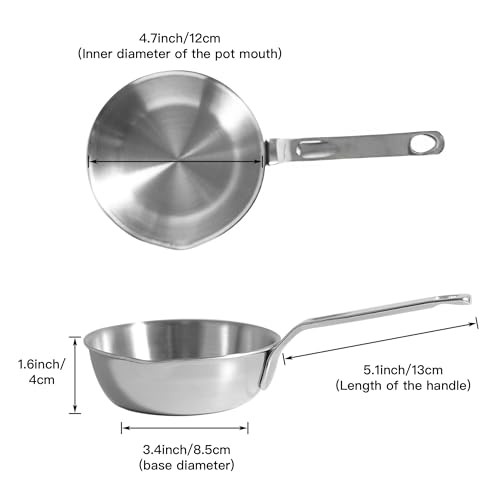 IMEEA Mini Frying Pan, Perfect for Lunchboxes, Breakfast, and Fried Eggs, Lightweight, 12cm, Triple-Layer Construction, with Spout, Stainless Steel, I