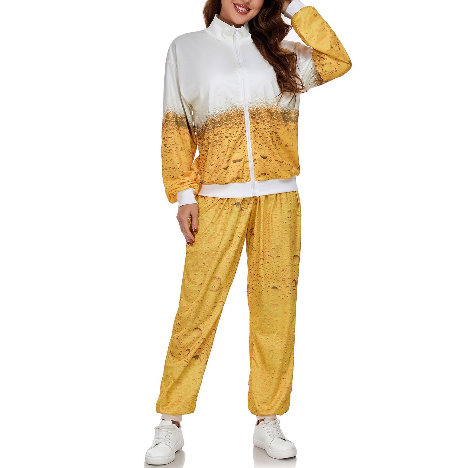 

Женский костюм с круглым вырезом и длинными рукавами с принтом Октоберфест, повседневный костюм, длинные брюки с карманами S жёлтый