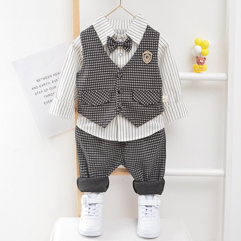 Kinderkleidung Herbst Koreanische Version Kinder Langarmweste Jungen Baby Gestreiftes Hemd Dreiteiliges Set