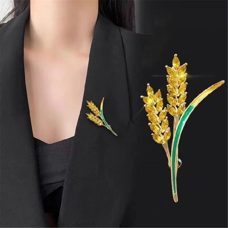 Elegant Wheat Lapel Pin Women's Fashion Statement Crystal Brooches Wheat Brooch