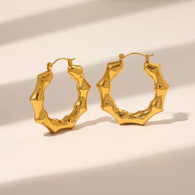 Retro Bamboe Knoop Oorbellen voor Vrouwen, Titanium Staal Verguld met 18K Goud, Groot en Overdreven Ontwerp