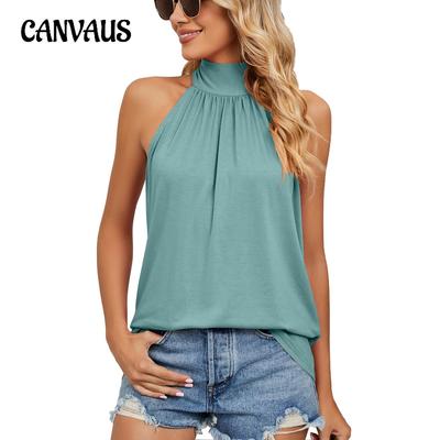 Zomer effen kleur hangende nekband gebreid vest T-shirt mouwloze top voor dames