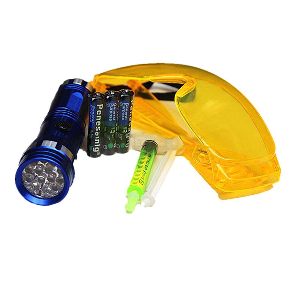 Auto Air Conditioner Leak Detector Tool Flashlight Oil AC Dye Leak Test Detection Kit LED Flashlight UV-Protective-Glass