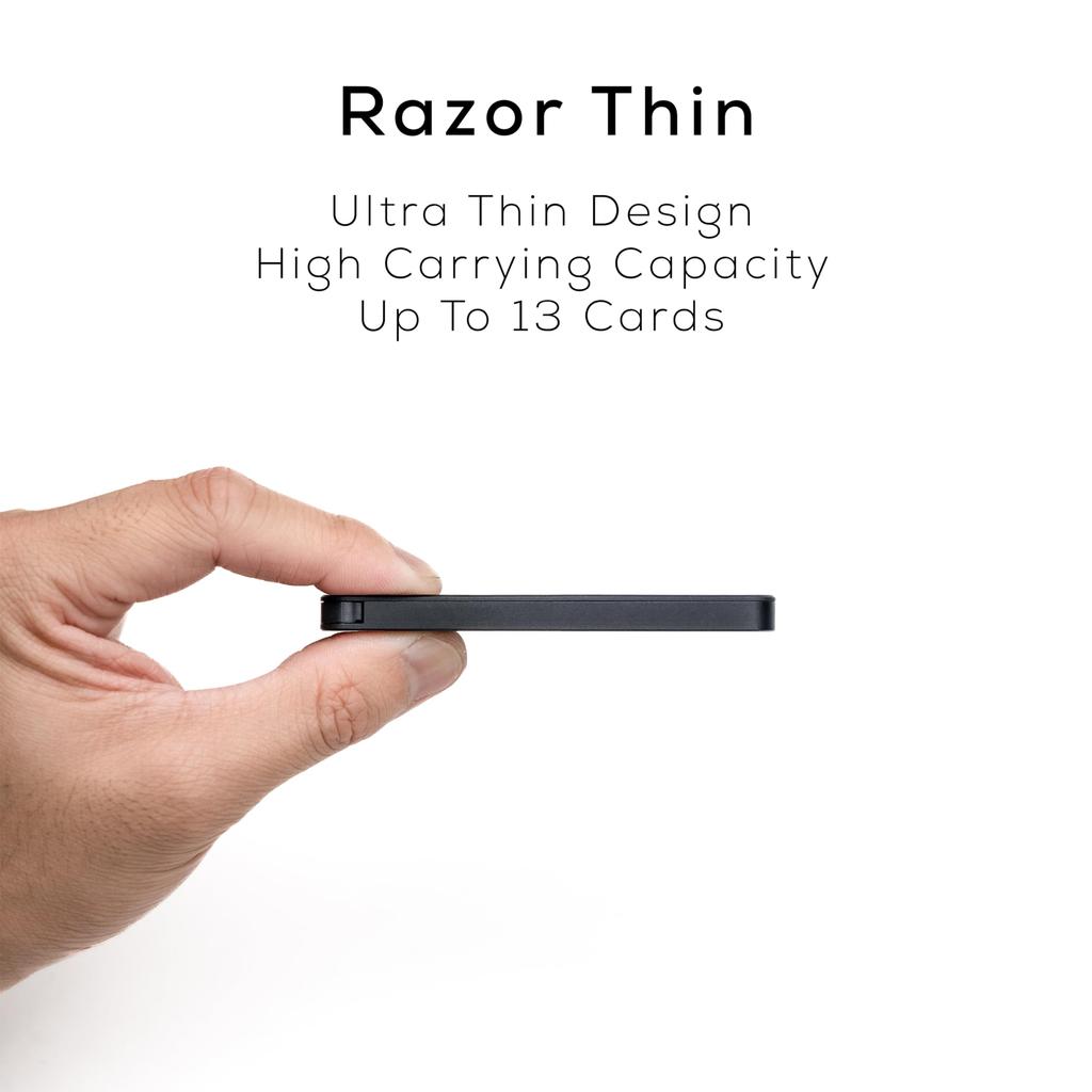 Carteira FANTOM X para leque de cartões, Porta-cartões de alumínio RFID, Fibra de carbono, Extra fina, Capacidade para 4-7 cartões, Carteira minimalista de alumínio para leque de cartões, Fantom